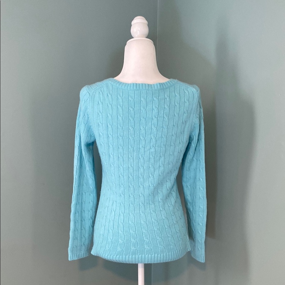 LOFT Cozy Blue V-Neck Sweater with Classic Knit - Picture 2 of 5